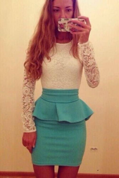 White Lace with green dress