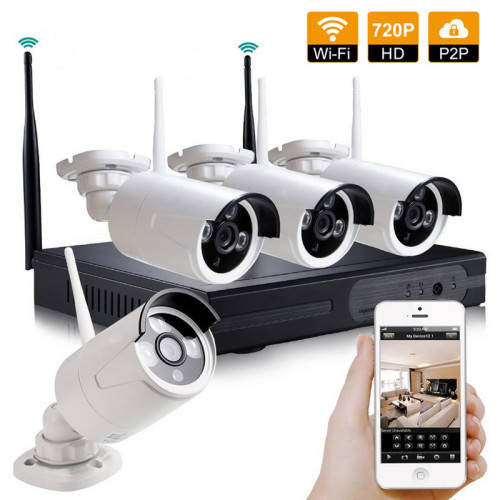 HD 4 Channel 720P Wireless IP Camera CCTV Security Surveillance System NVR KIT