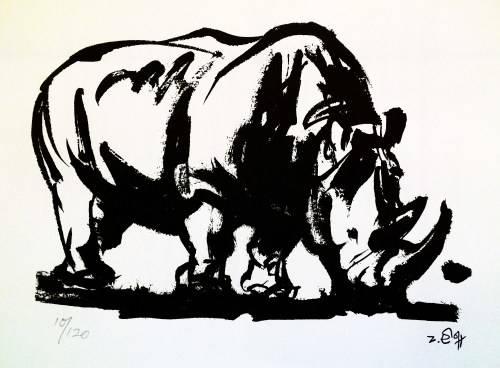 Zakkie Eloff, Rhinos Studio made pulication with three hand printed silkscreens. Studio stamped.