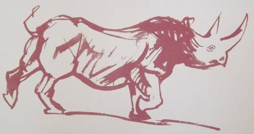 Zakkie Eloff. RHINO (red). Hand printed. Pencil signed. Only one proof.