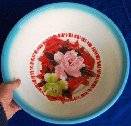 Large Enamel Floral Bowl - Diameter 400mm Depth 110mm