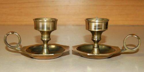 Vintage Pair of Brass Chamber Candle Holders - Height 60mm Diameter 75mm