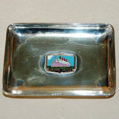 Arundel Castle Pin Tray on Legs with Enameled Motif - Wear Noted - See Pictures. 100mm X 75mm