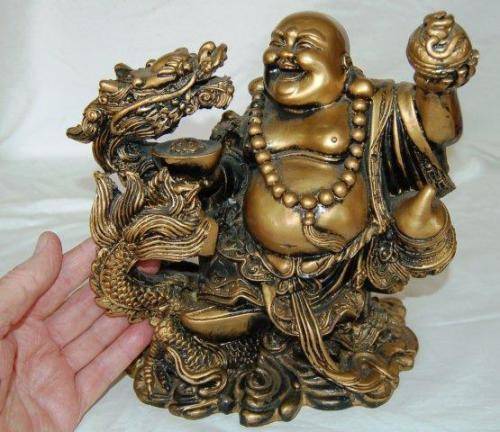Very Large Composite Laughing Buddha with Dragon - Incredible Detail - See Pictures and Description.