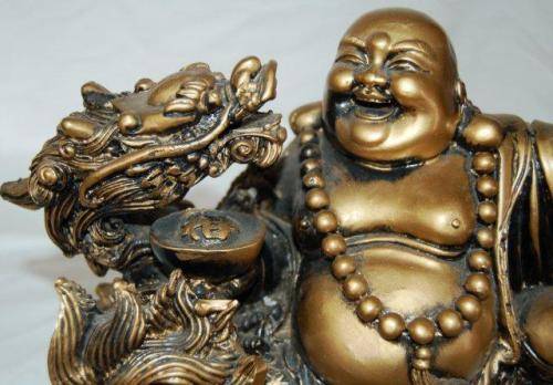 Very Large Composite Laughing Buddha with Dragon - Incredible Detail - See Pictures and Description.