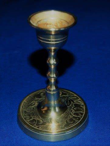 Pair of Small Quality Brass Etched Candle Sticks - Height 90mm