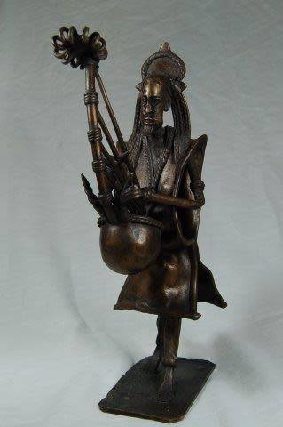 West African Bronzes - Seperewa Player & Burkina Faso Water Carrier - See description. Sold as 1 lot