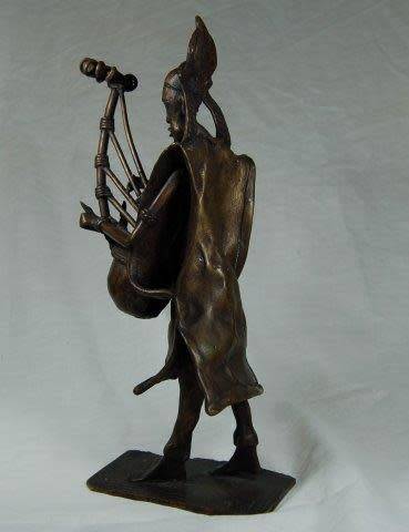 West African Bronzes - Seperewa Player & Burkina Faso Water Carrier - See description. Sold as 1 lot