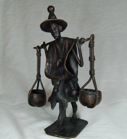 West African Bronzes - Seperewa Player & Burkina Faso Water Carrier - See description. Sold as 1 lot