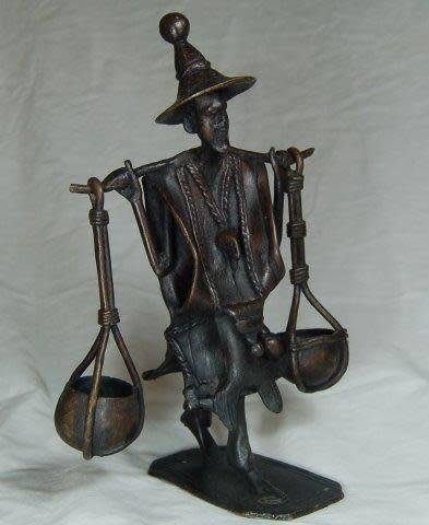 West African Bronzes - Seperewa Player & Burkina Faso Water Carrier - See description. Sold as 1 lot