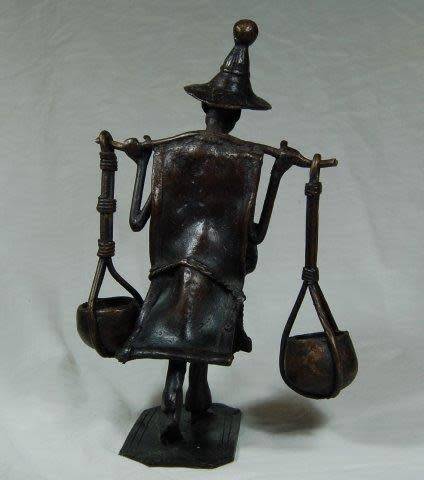 West African Bronzes - Seperewa Player & Burkina Faso Water Carrier - See description. Sold as 1 lot