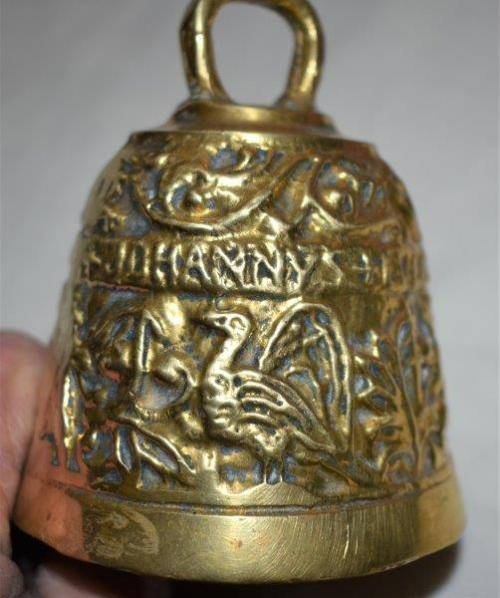 Vintage Brass Sanctuary Bell with Adam and Eve Serpent Hook. See description for details
