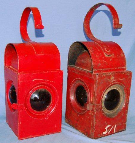 Pair of Red Paraffin Danger Warning Lanterns - " Metalix " COMPLETE With BURNERS
