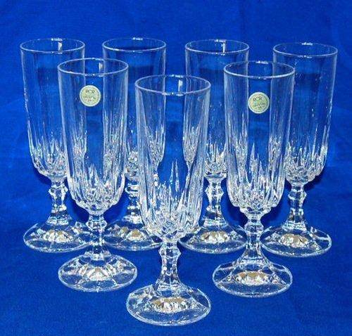 7 RCR Genuine Lead Crystal Champagne Glasses - 190mm High