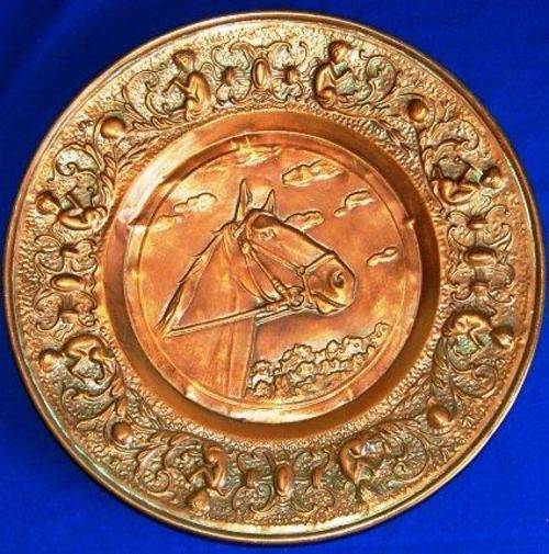Copper Wall Hanging Plate - Horses Head - Diameter 375mm