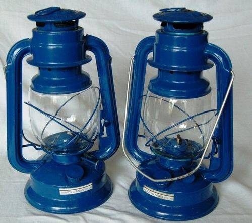 Pair of Blue Paraffin Lanterns - Height 285mm