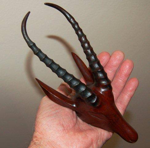 Wall mounted carved Springbok Head - Length including horns 205mm