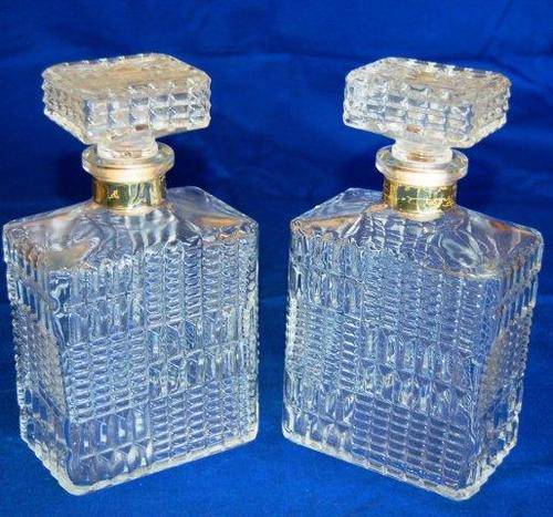 Superb Matching Pair of Glass Decanters - Height 205mm  - Base 115mm X 75mm