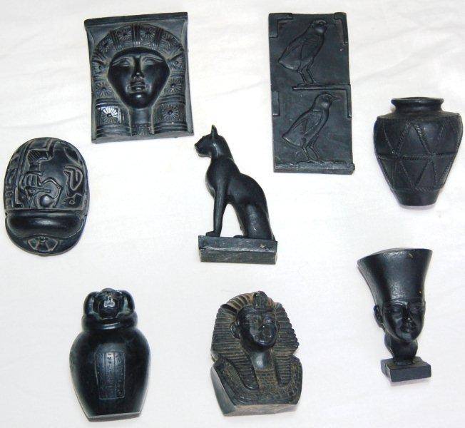 8 Small Egyptian Stone Hieroglyph, Pharaoh and Goddess Carvings - Height +/- 80mm - See All Pictures