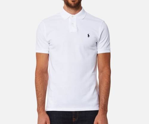 POLO Ralph Lauren Slim Fit Golf Shirt - White with Black bold Logo (Size : X L  )