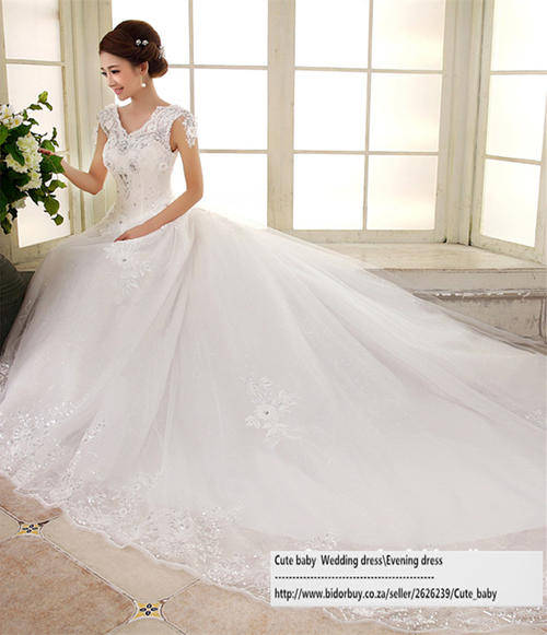 Two shoulder long trailing wedding dress