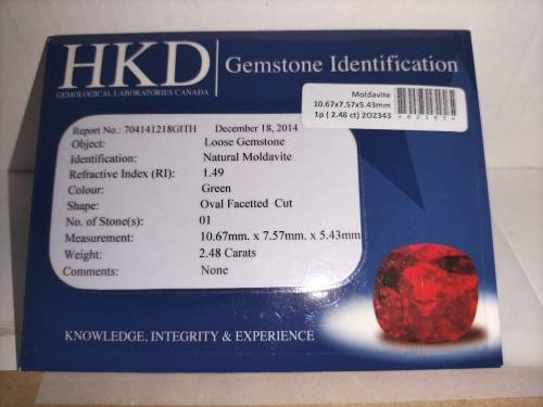 2.48ct HKD CERT GREEN MOLDAVITE TEKTITE