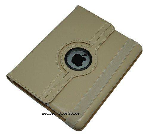 iPad 2 Case Beige + Stylus - 360 Rotating Case Full Swivel Cover for iPad 2 colour