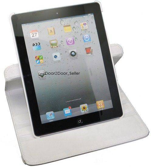 White Tablet Cover for New iPad 3, iPad 2 + Stylus - 360 Rotating Swivel Sleep Case New iPad 3