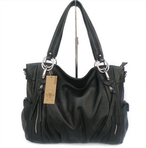 Woman's Genuine Leather Black Large Ladies Shoulder Bag