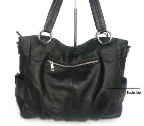 Woman's Genuine Leather Black Large Ladies Shoulder Bag