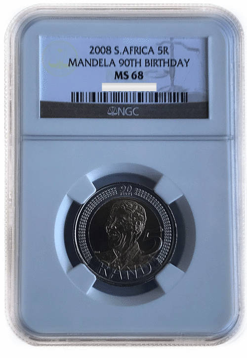 2008 Mandela 90th Birthday R5 NGC Graded MS 68