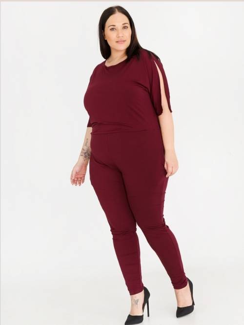 EDIT Burgundy Split Sleeve Jumpsuit