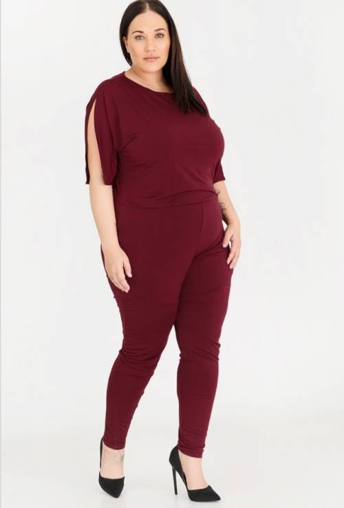 EDIT Burgundy Split Sleeve Jumpsuit