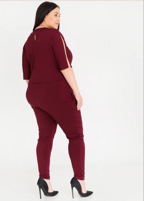 EDIT Burgundy Split Sleeve Jumpsuit