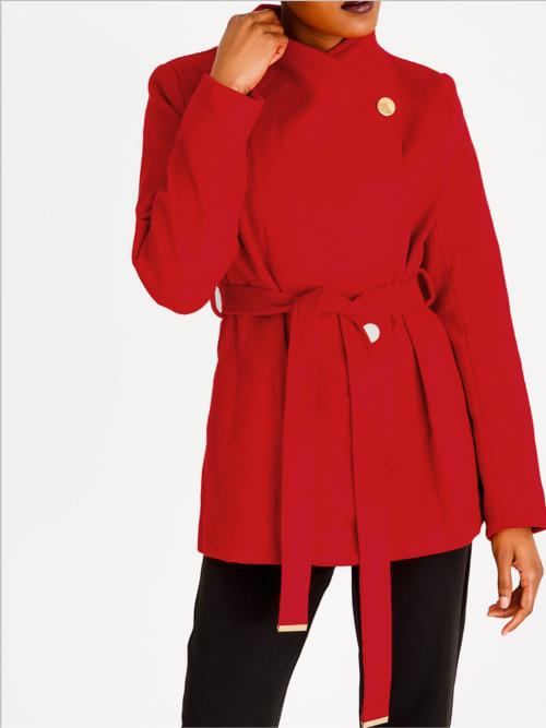 Style Republic Red Cropped Gold Trim Coat