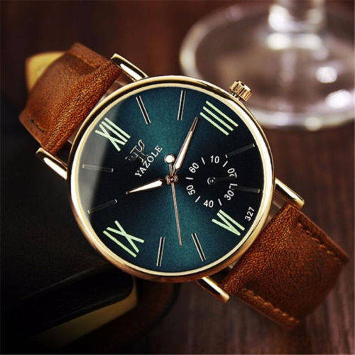Fashion Men's Date Leather Stainless Steel Quartz Noctilucent Sport Wrist Watch