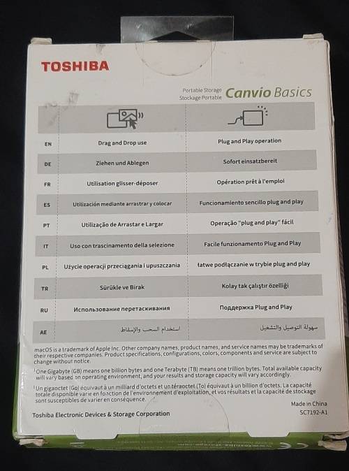 Toshiba 1 TB external HDD