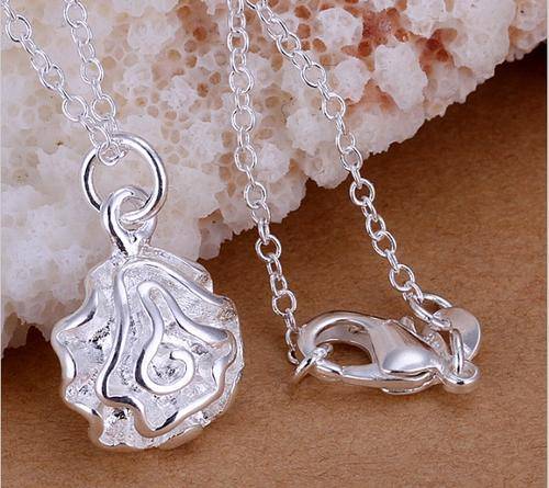 Silver flower pendant necklace 925 silver plated
