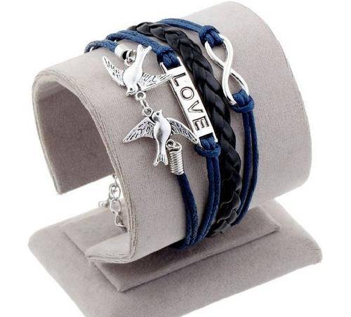 love bird leather bracelets Environmental zinc alloy infinity wrap Bracelets