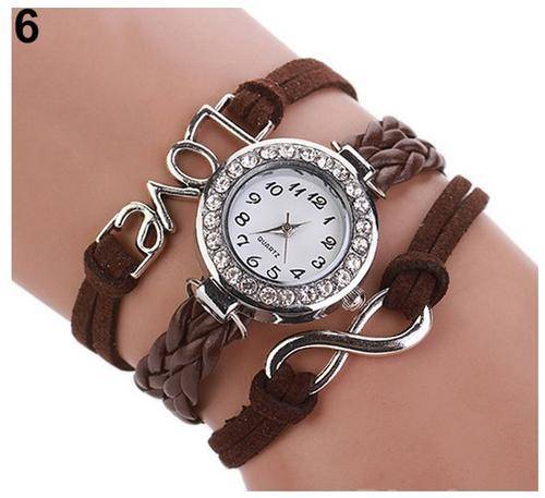 Brown or White Women's Love Style Wrap Braided Faux  Bracelet Analog Quartz Wrist Watch