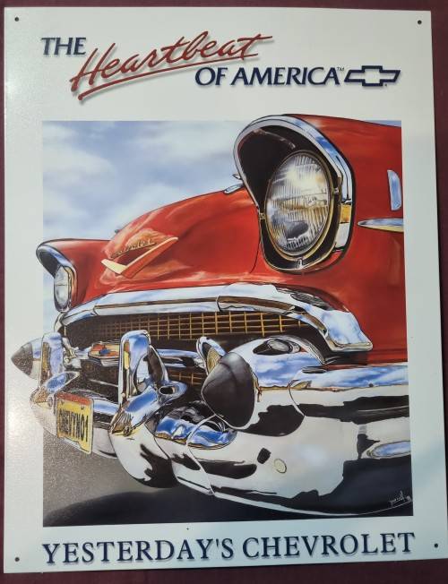 THE HEARTBEAT OF AMERICA 1957 CHEVY BELAIR METAL SIGN