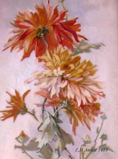 FREE SHIPPING !  CHRISANTHENUMS V -  BEAUTIFUL  PRINT OF ORIGINAL OIL PAINTING