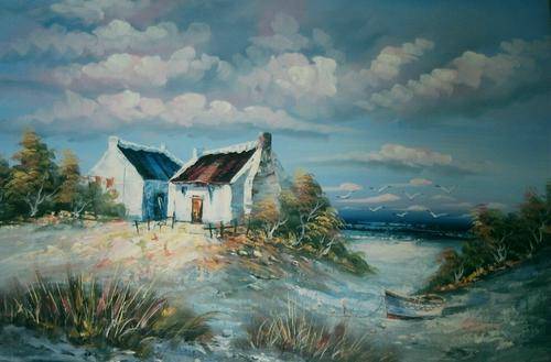 FREE SHIPPING ! Lucky Bargain *SEASIDE COTTAGES*   BEAUTIFUL LARGE CANVAS PRINT
