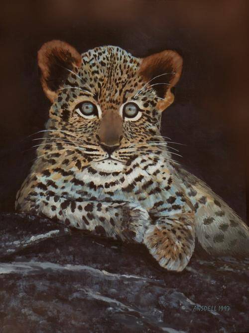 LEOPARD CUB * BEAUTIFUL CANVAS OR BOARD PRINT OF ORIGINAL OIL  ra