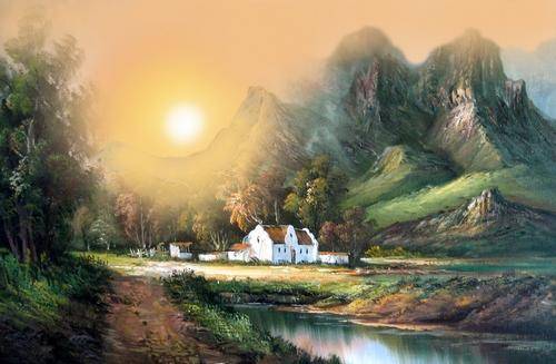 SUNRISE IN THE VALLEY - BEAUTIFUL  CANVAS PRINT OR BOARD PRINT OF ORIGINAL PAINTING   ra