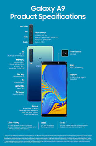 Samsung A9 Dual Sim -Lemonade Blue -Local stock - 6GB Ram and 128GB memory - 4 Rear Cameras