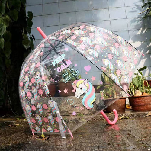 Unicorn umbrella transparent long handle little princess gift cute creative umbrella