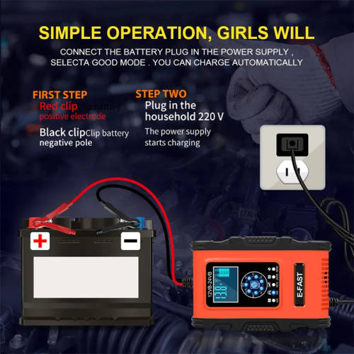 12V 24V 12A Automatic Smart Battery Charger for GEL WET AGM Lithium Iron LiFePO4 LiPo