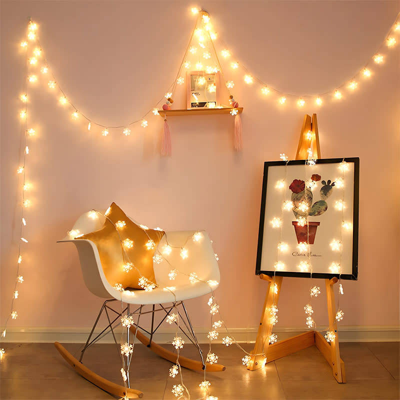 Outdoor Christmas Snowflake String Lights Waterproof Garden Party Decoration Warm White