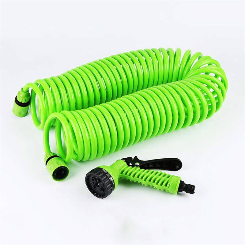 10M Telescopic Coil, Garden Spray Gun 7-function Reel Nozzle, Spring Portable Hose (Green) Car Wash